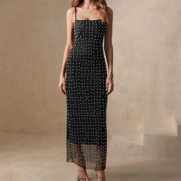 Black Party Women's Sequin Patchwork Summer Strappy Dress - Picture 6 of 7